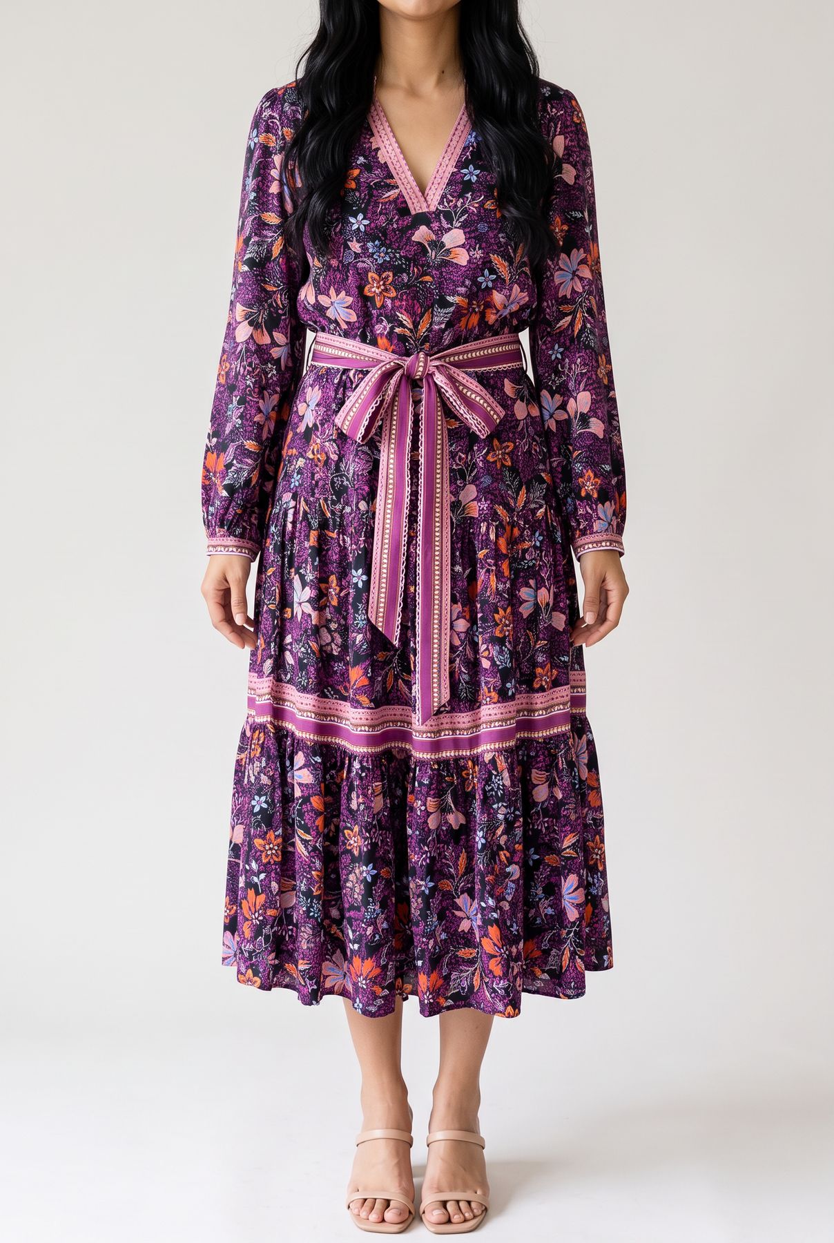 After: studio render of the Live in the Moment Floral Long Dress, cropped at the chin