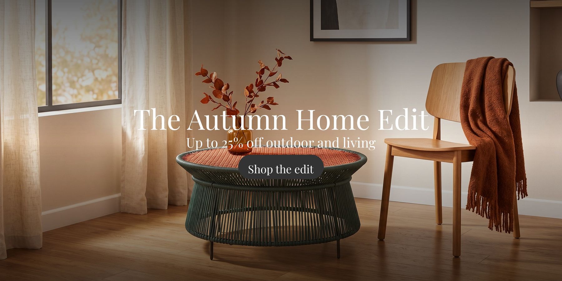 The finished banner: The Autumn Home Edit headline, offer and button laid over the same render